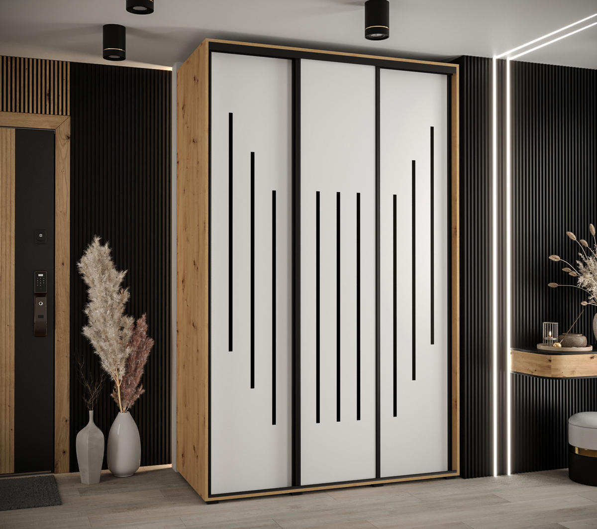 SCHWEBETÜRENSCHRANK 235,2/160/45 3-türig - Schwarz/Weiß, Holz/Metall (160/235/45cm) - Abiks Möbel
