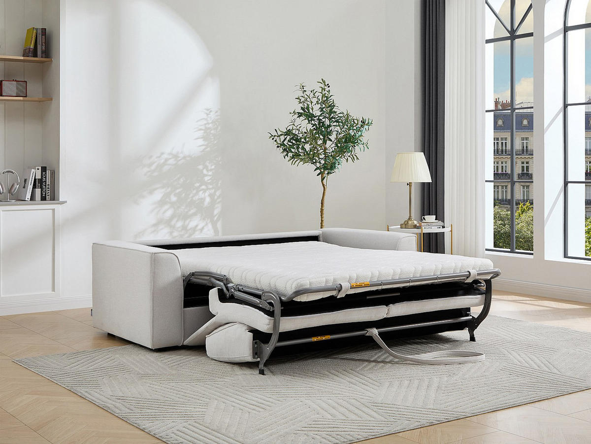 SCHLAFSOFA - 3 Personen - Stoff - Hellgrau - - Hellgrau, Textil (208/85/98cm) - Vente-Unique