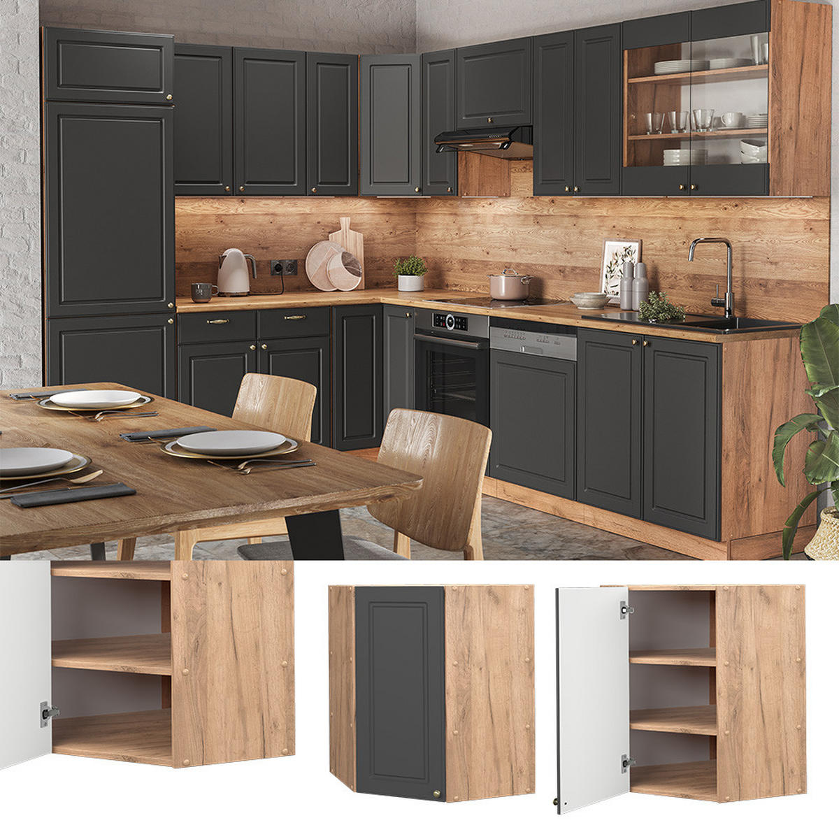 ECKHÄNGESCHRANK Fame-Line Anthrazit-Gold 57 cm - Honigeiche/Anthrazit, Holzwerkstoff (57/72/34.1cm) - Vicco