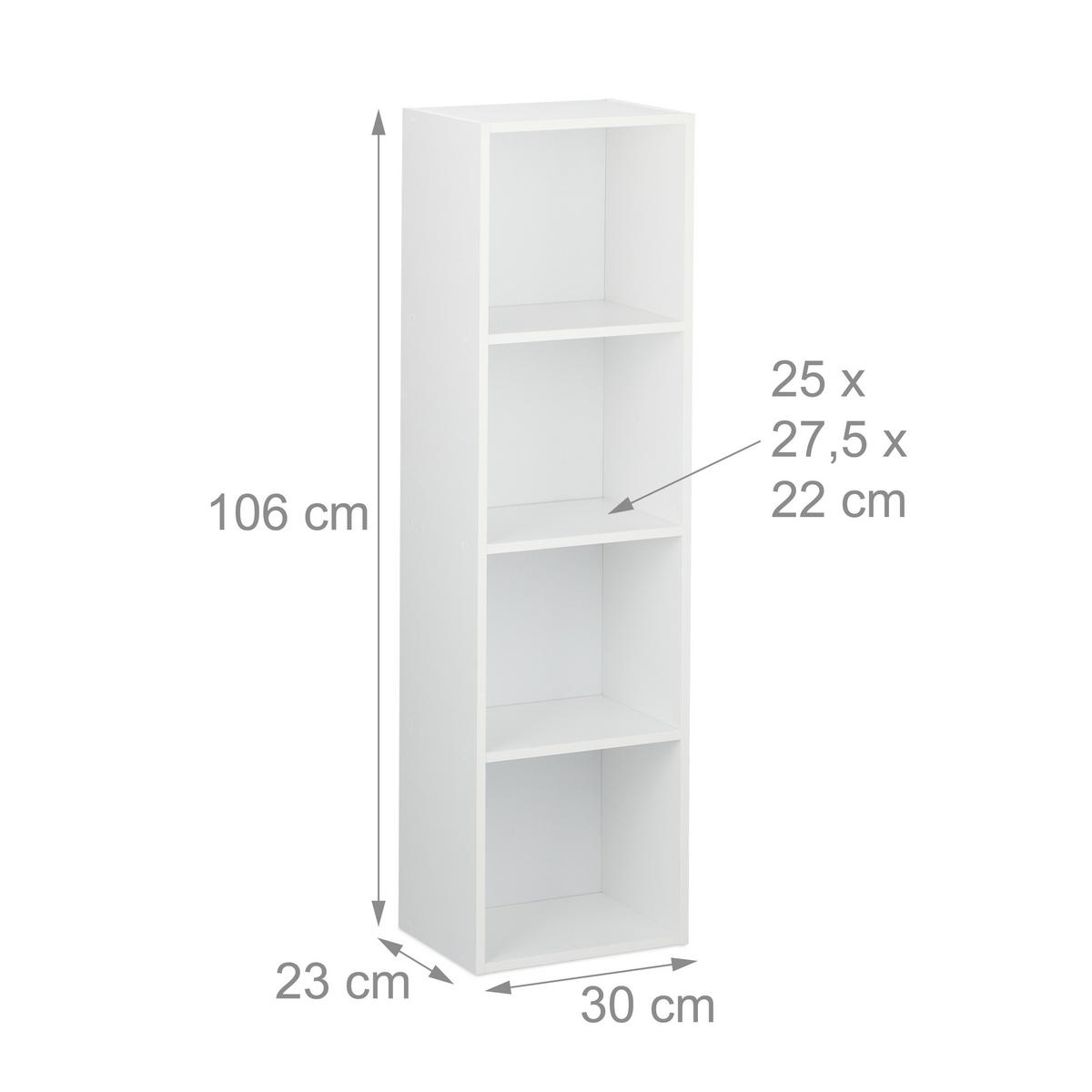 BÜCHERREGAL - Weiß, Holzwerkstoff (30/106/23cm) - Relaxdays