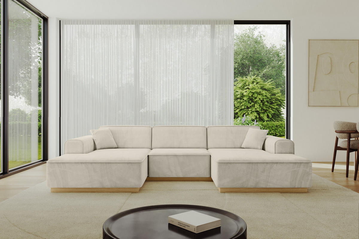 WOHNLANDSCHAFT IREA-U1-v2 - 303x171x83 cm Dunkelgrau - Ecru, Holzwerkstoff/Textil (303/83/171cm) - ALTDECOR