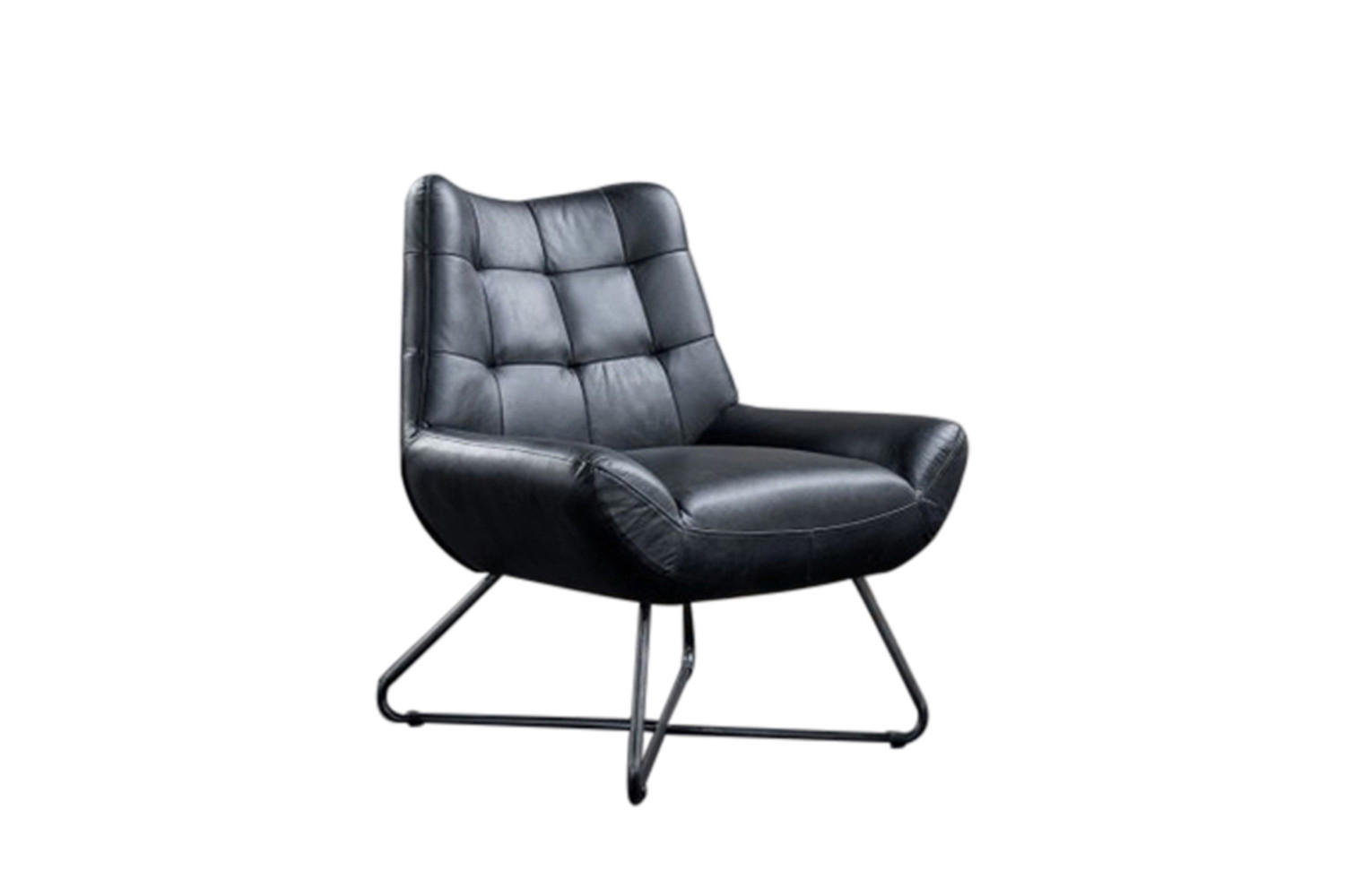 SESSEL SNOOZE Schwarz Leder - Silberfarben/Schwarz, Leder (82/93/76cm) - KAWOLA