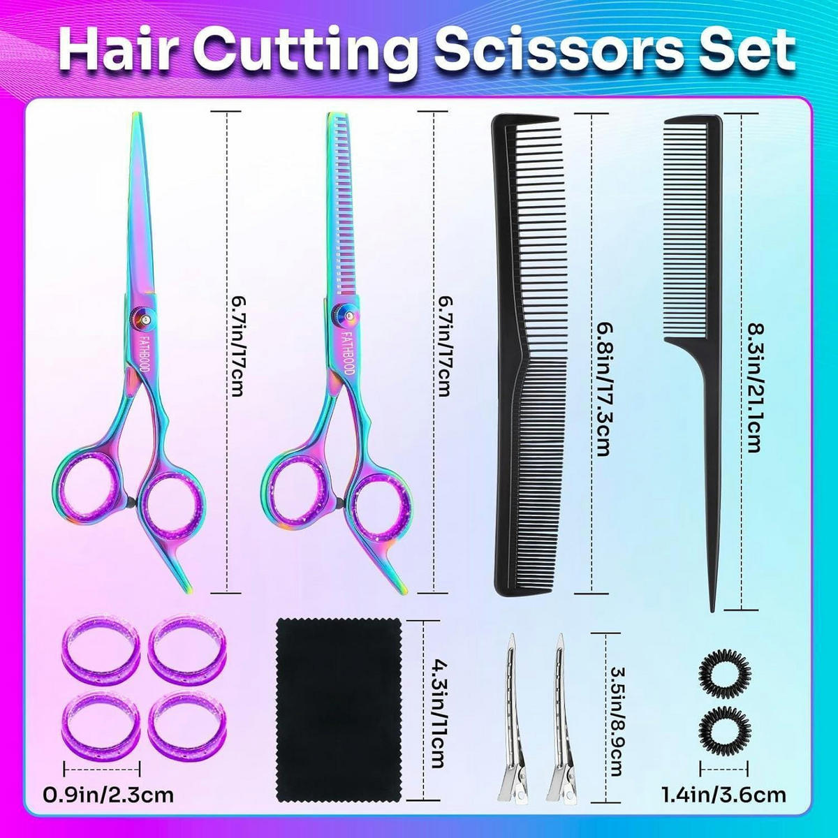 FRISEURSCHERE Set 14-teilig 6,7 Zoll Profi Haarschere Set 440C Edelstahl - Multicolor, Metall (2.3/1/17cm)