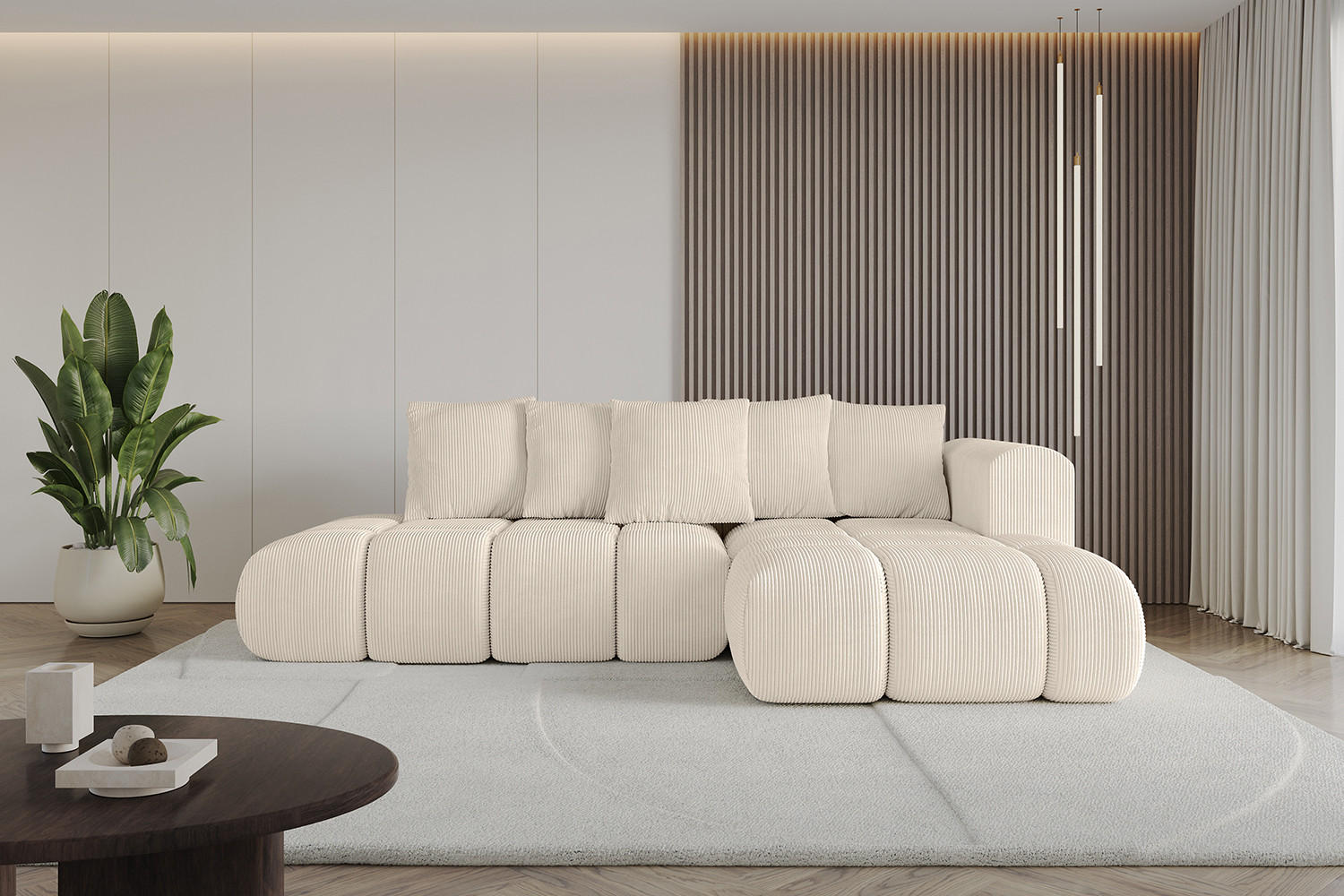 ECKSOFA Ottomane Rechts CLOUD-L-v1 289x180x40 Beige Cord - Beige, Holzwerkstoff/Kunststoff (289/180cm) - ALTDECOR