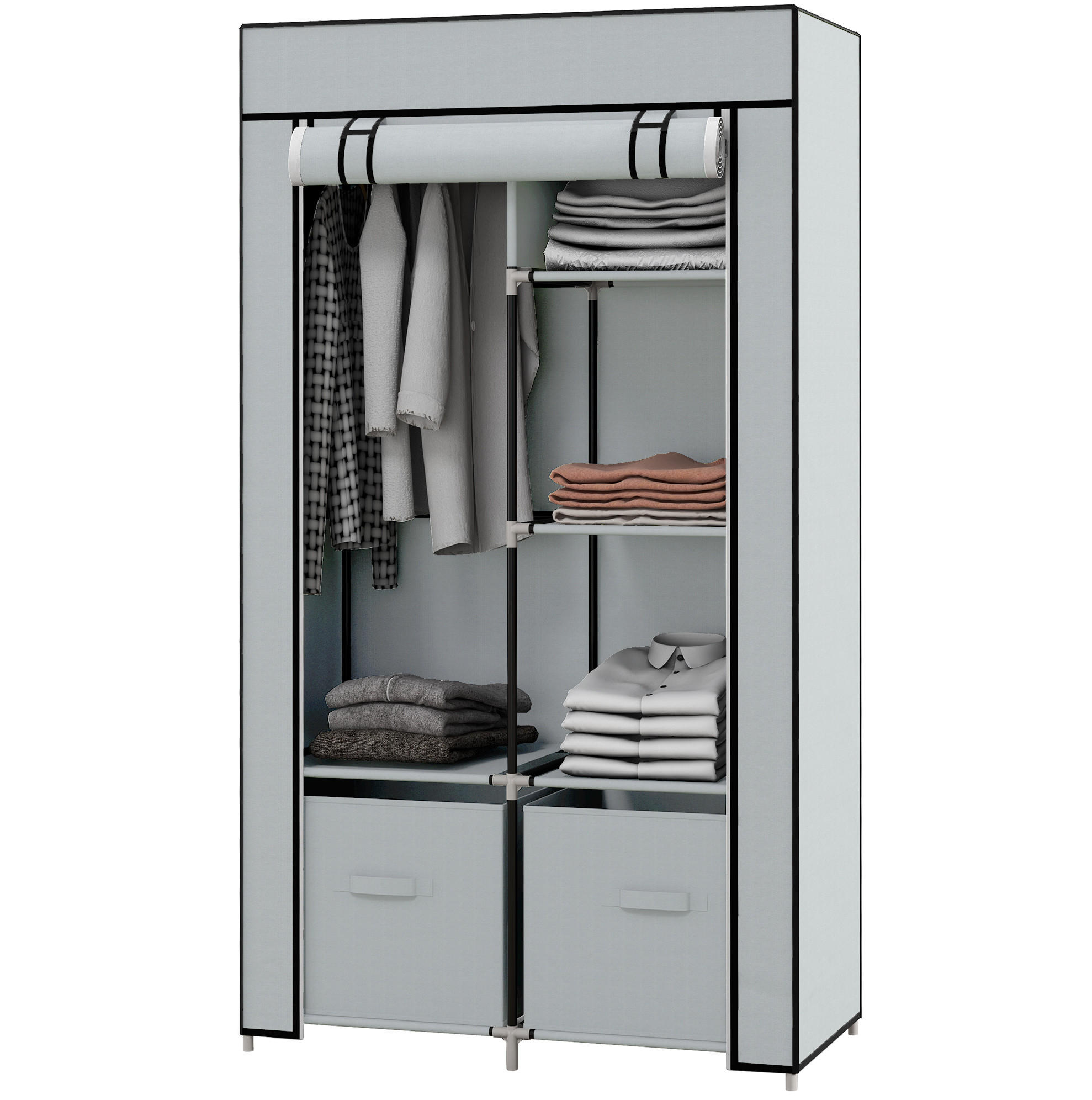 STANDKLEIDERSCHRANK 83/42,5/162,5 cm in Hellgrau mit Stoffbezug und Kleiderstange - Hellgrau, Metall (83/162.5/42.5cm) - BEAOK