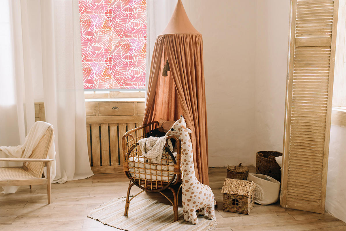 VNÚTORNÁ roleta - okenná roleta - roleta - 100x140 cm - Pruhované trojuholníky - oranžová, plast (100/140/0.5cm) - TULUP
