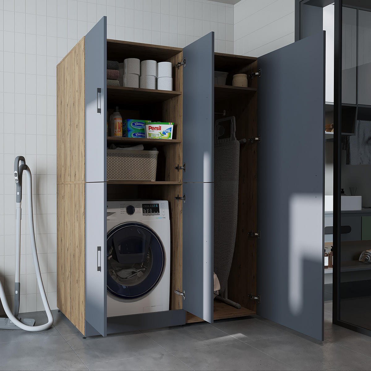 WASCHMASCHINENSCHRANK DORA-II 130cm Breit, 186cm Hoch - Anthrazit, Holzwerkstoff (130/186/73.8cm)