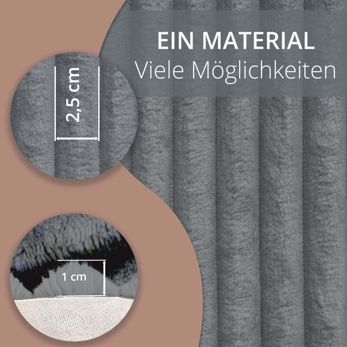 CORDSTOFF Tilia Dunkelgrau – Breitcord 2,5 cm, 420 g/m², 140 cm breit, extraweich & robust, OEKO-TEX zertifiziert - Dunkelgrau, Textil (140/100cm) - Dreamroots