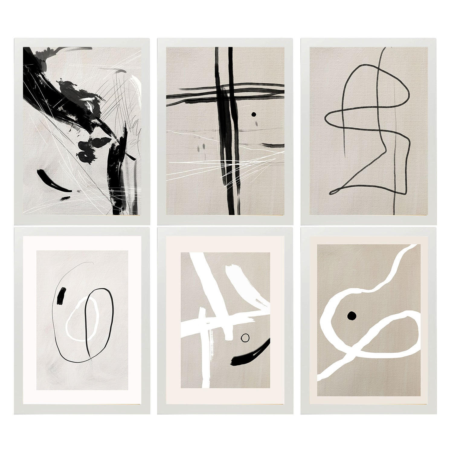 POSTER Set Mit 6 Illustrationen Von Franz Kline A3 Weißer Rahmen - Weiß, Papier (29/3cm) - Nacnic