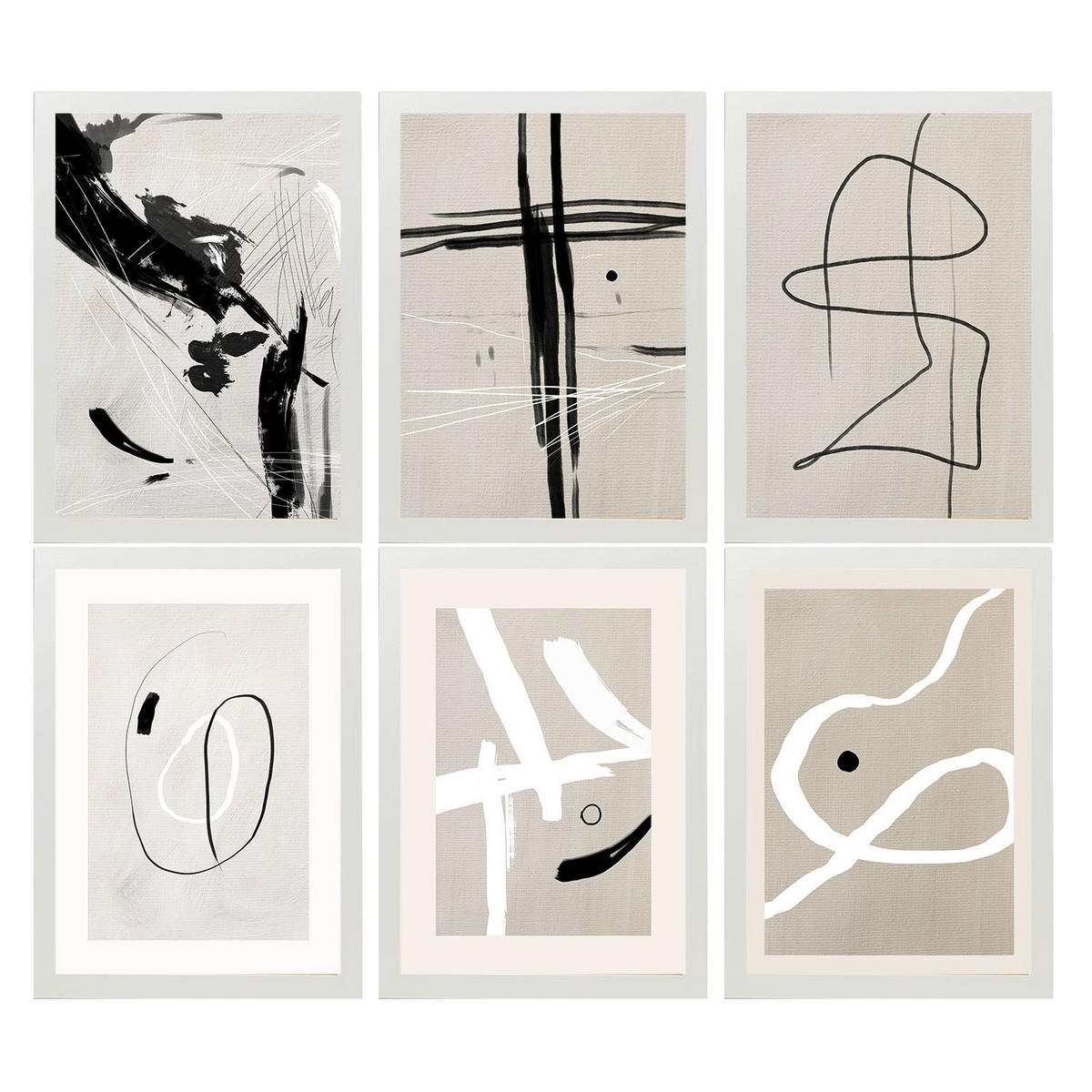 POSTER Set Mit 6 Illustrationen Von Franz Kline A3 Weißer Rahmen - Weiß, Papier (29/3cm) - Nacnic