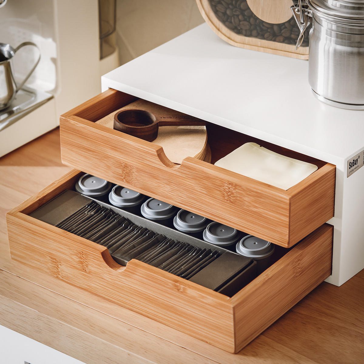KAFFEE-KAPSELSTÄNDER Weiß-Natur - Naturfarben, Holzwerkstoff (30/14/20cm) - SoBuy