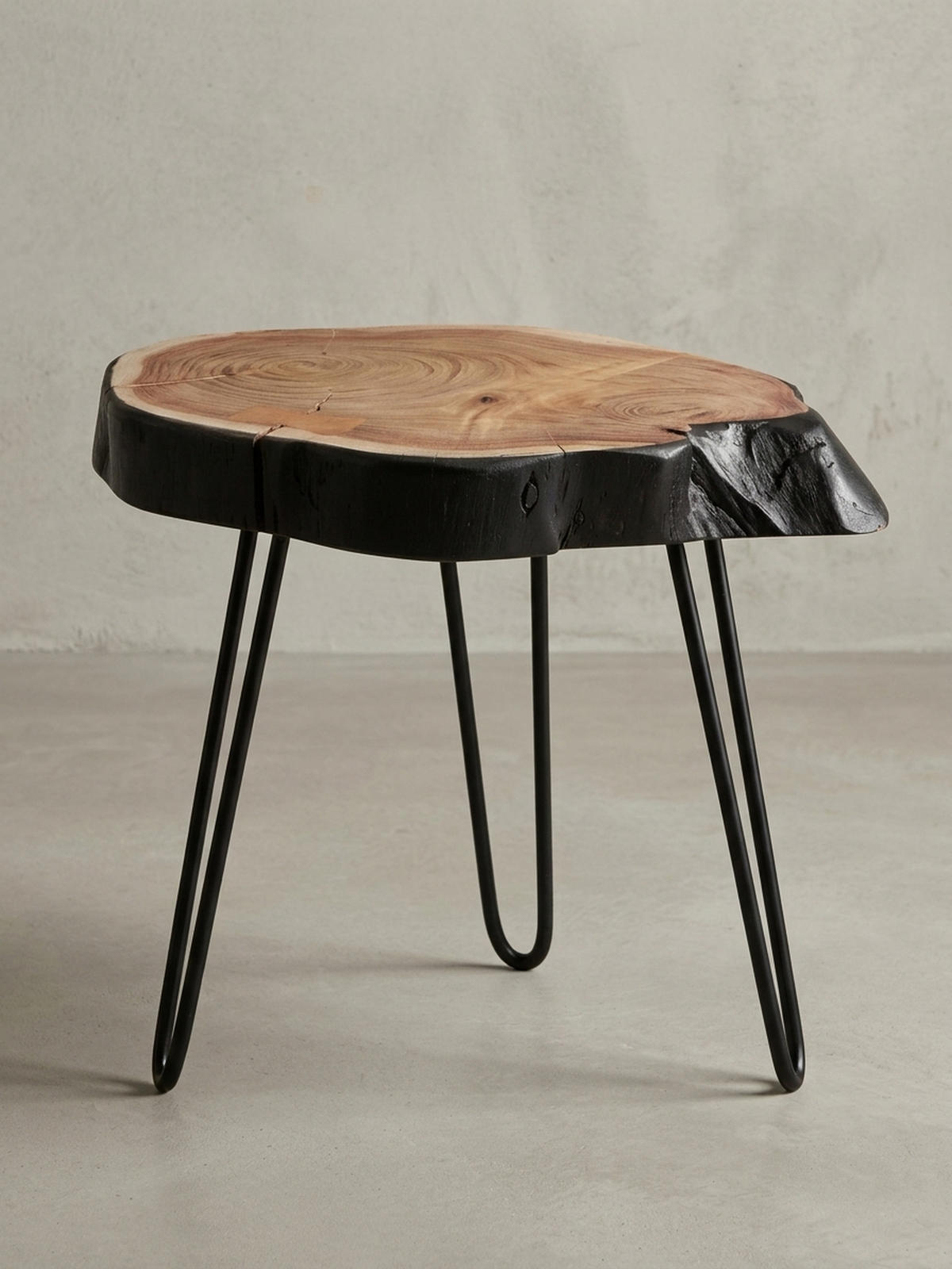 BEISTELLTISCH – Massivholz Natur Baumkante handgefertigt Industrial - Beige/Schwarz, Holz/Metall (32/40/40cm) - KADIMA DESIGN