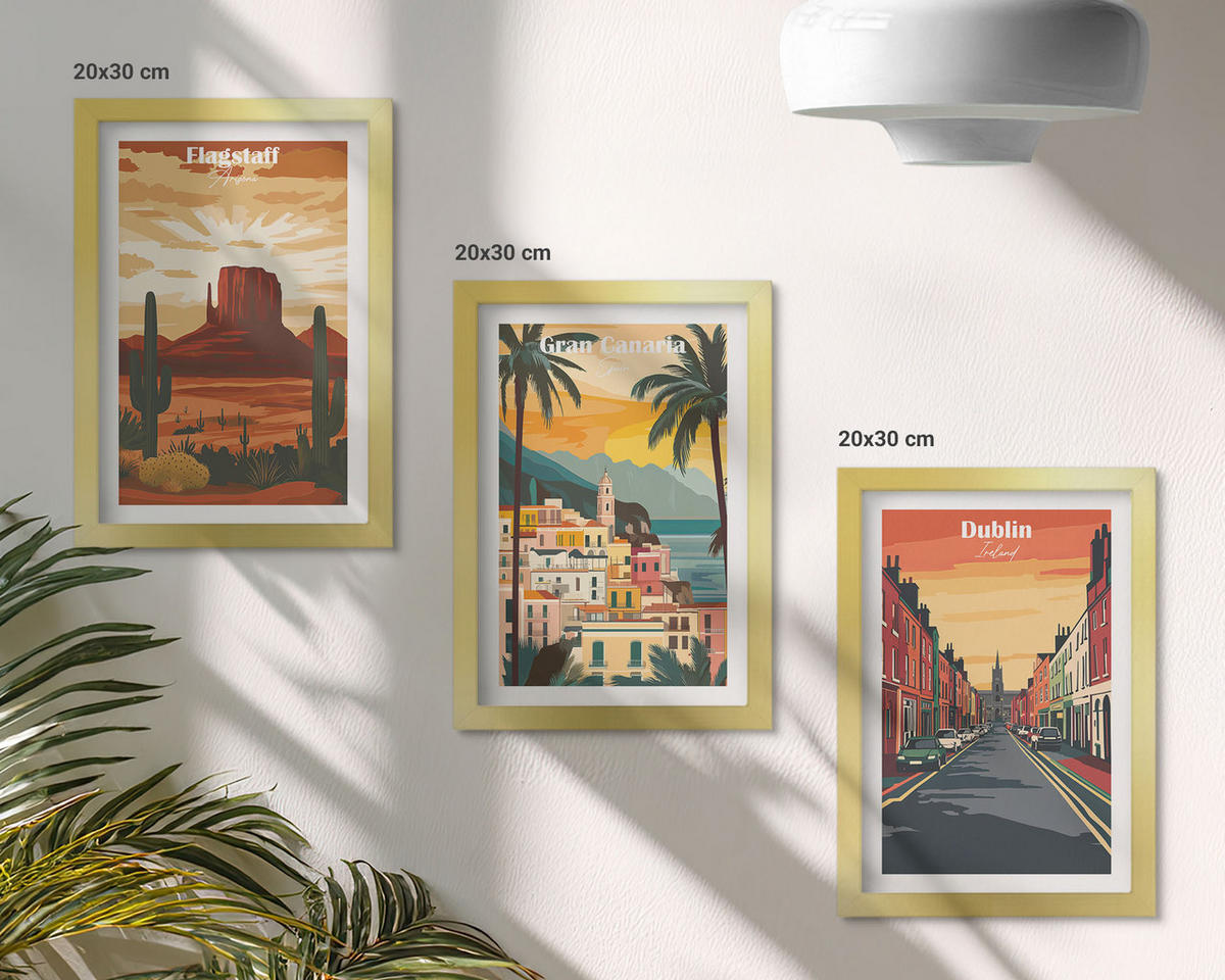 WANDBILDER 3er Set - 20x30 cm Goldrahmen - Landschaften natürlicher Städte - Goldfarben, Kunststoff (20/30cm) - ArtPrintCave