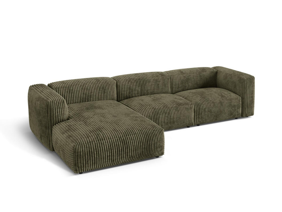 ECKSOFA modular links Martina aus Cord moosgrün 3 Sitzplätze - Salbeigrün, Textil (176/332cm) - Micadoni