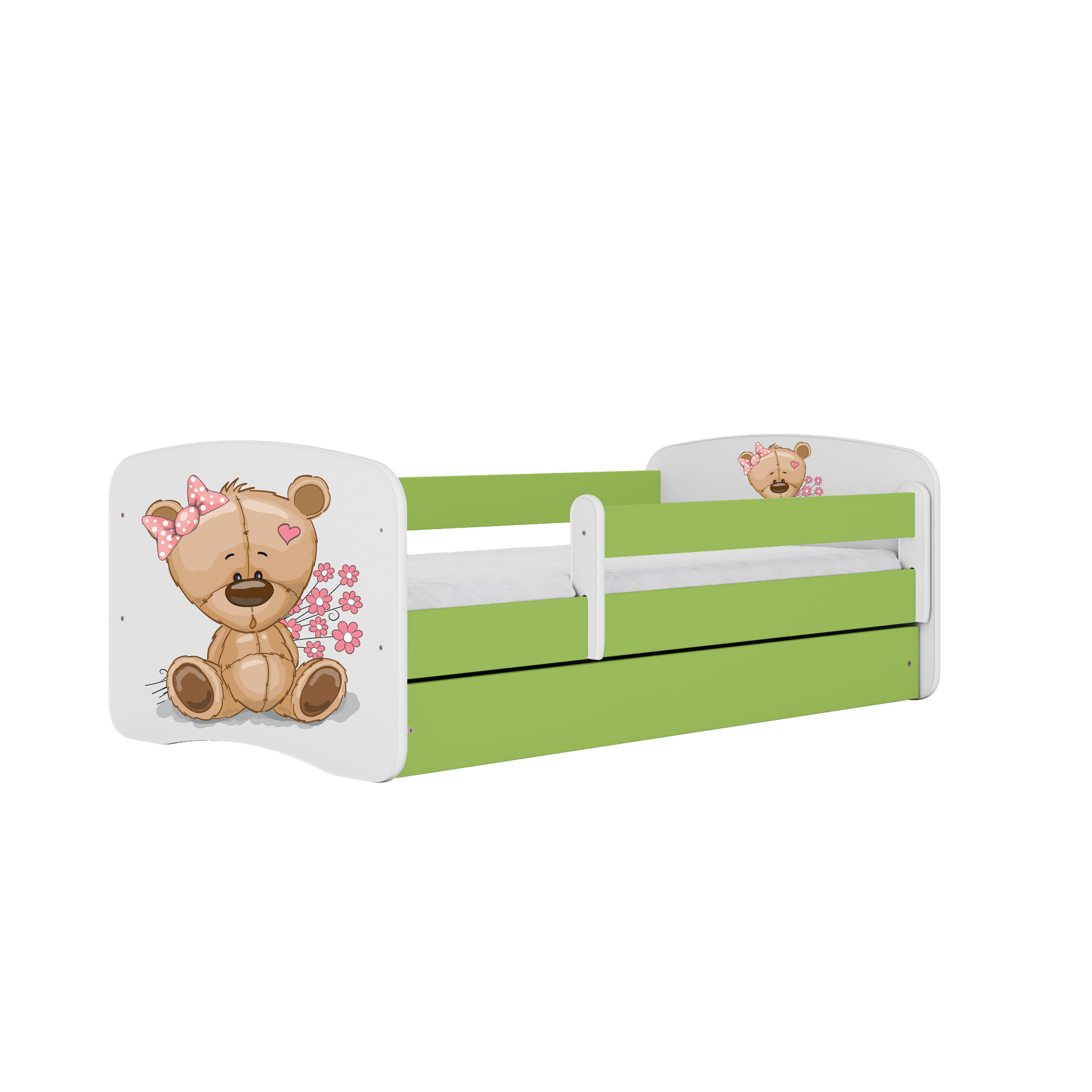 KINDERBETT Teddybärblumen mit Schublade und Matratze 180/80 - Grün, Holzwerkstoff (80/180cm) - RAUMHIRSCH FURNITURE