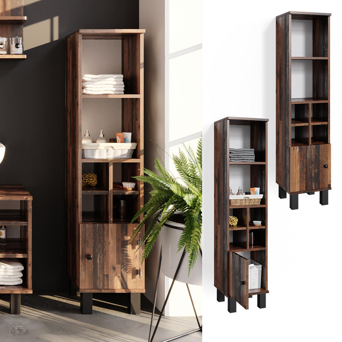 MIDISCHRANK Fynn Eiche rustikal 30 x 130.6 cm kleine Tür - Wildeiche, Holzwerkstoff (30/130.6/30cm) - Vicco