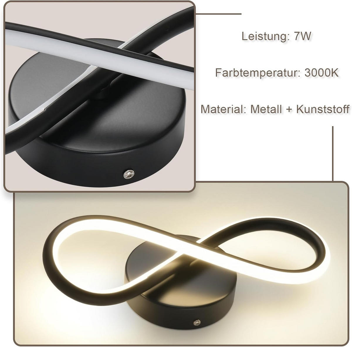 LED - WANDLEUCHTE Wellthar 12.0/9.0/31.0 cm - Schwarz, Kunststoff (12/9/31cm) - ZMH