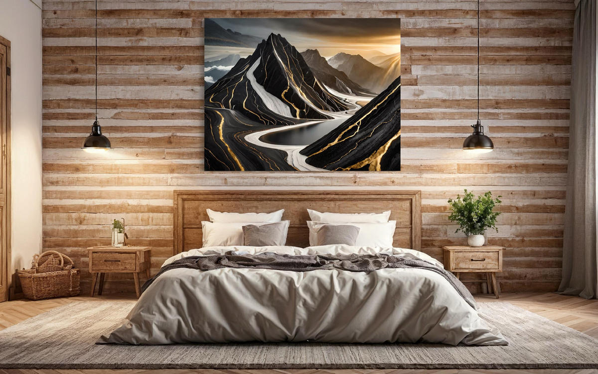 WANDBILD abstrakte berge minimalismus - Schwarz, Textil (60/40cm) - Feeby