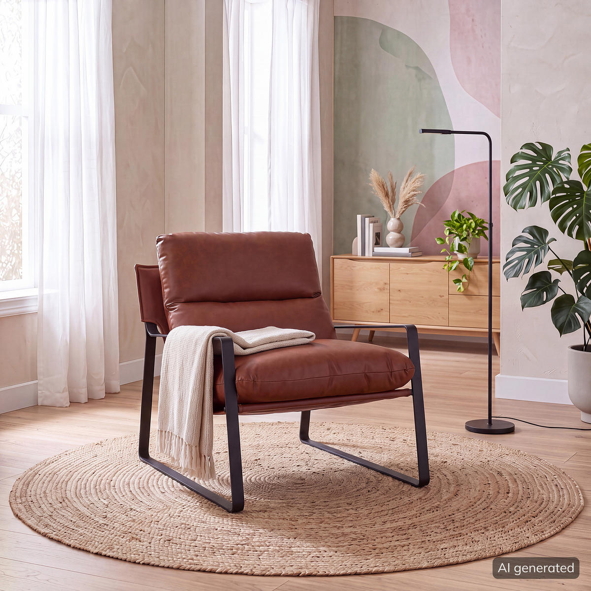 LOUNGESESSEL - Schwarz/Braun, Leder/Kunststoff (76/76/81cm) - home24