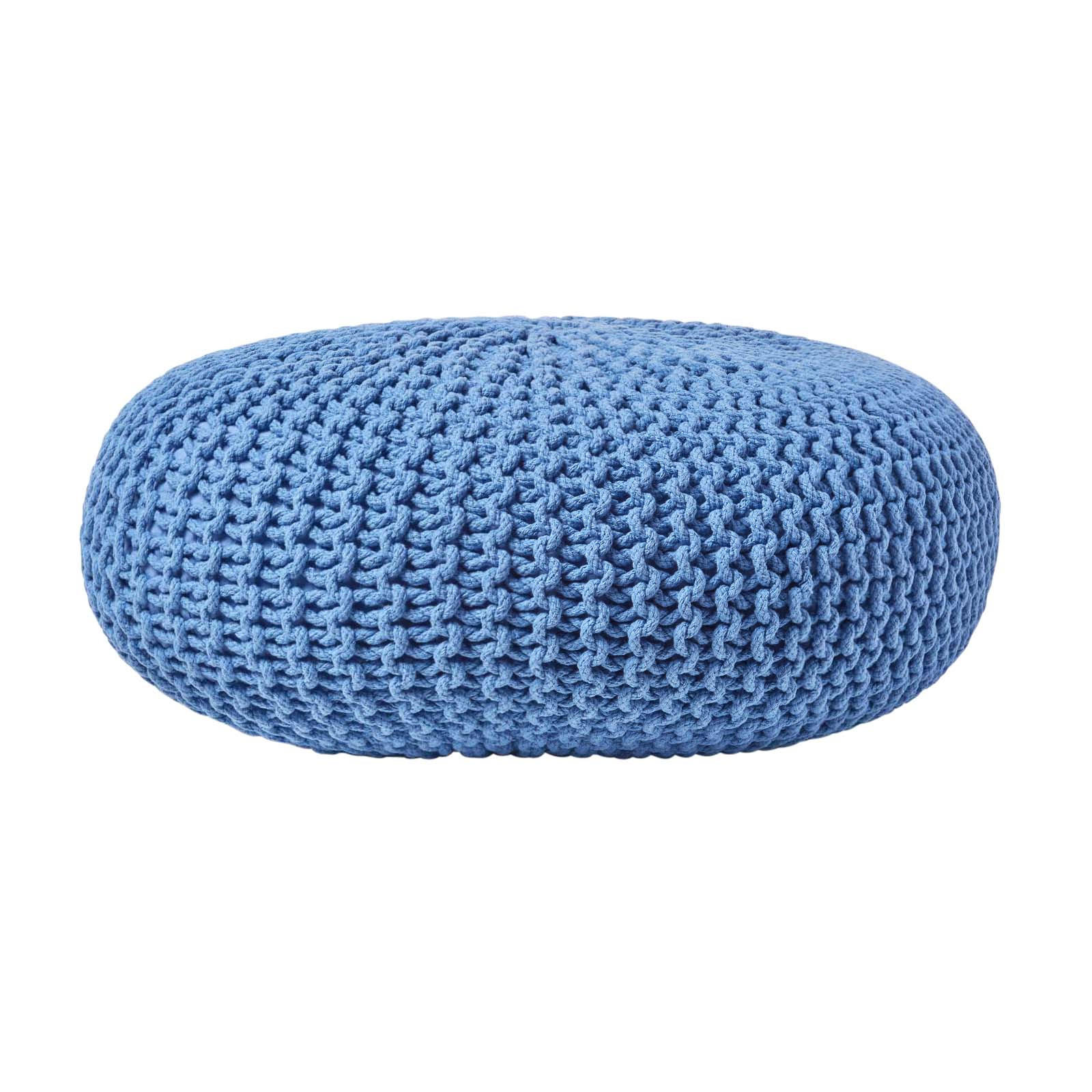 STRICK-POUF blau, Bodenkissen rund 70/70/23 cm - Blau, Textil (70/23/70cm) - Homescapes