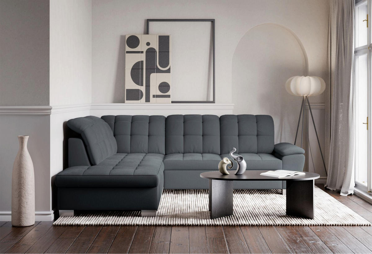 ECKSOFA Jamaal Dunkelgrau linksseitig - Dunkelgrau/Schwarz, Textil (258/212cm) - Selsey