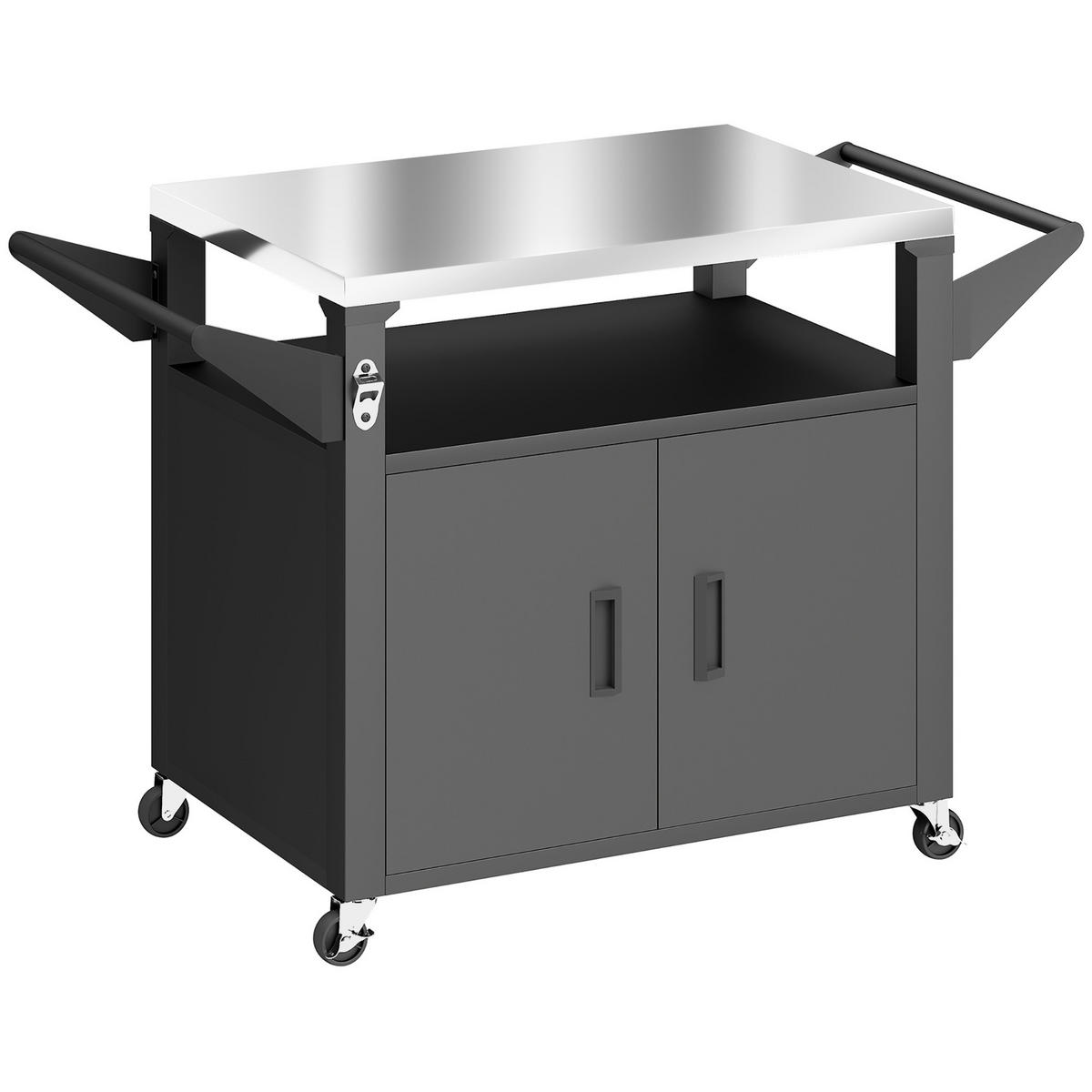 GRILLWAGEN Metall Edelstahl Schwarz - Schwarz, Metall (55/78/117cm) - Outsunny