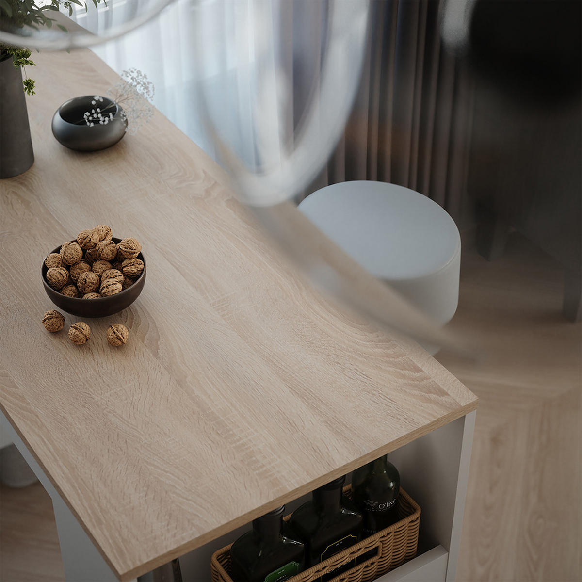 STOJACÍ BAROVÝ STŮL SE ŽIDLEMI Repose Bílá/Sonoma - bílá, kompozitní dřevo (110/45/106cm) - Vicco