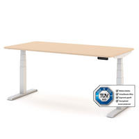 SCHREIBTISCH Elektrisch Höhenverstellbarer Familien Schreibtisch Pitino Curved Kiesel Signalweiß 160/70/52.5-121cm - Beige/Weiß, Holzwerkstoff/Metall (70/160/121cm) - ASSMANN
