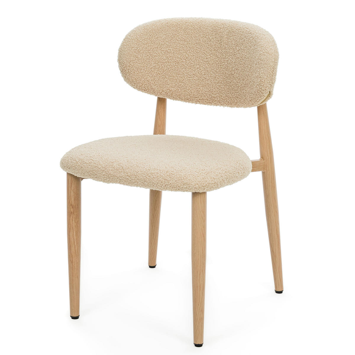 STUHL ALMO gepolstert Beine in Holzoptik - dunkelbeige - Boucle - Champagner/Eichefarben, Textil/Metall (47/77/54cm) - NEW HOME
