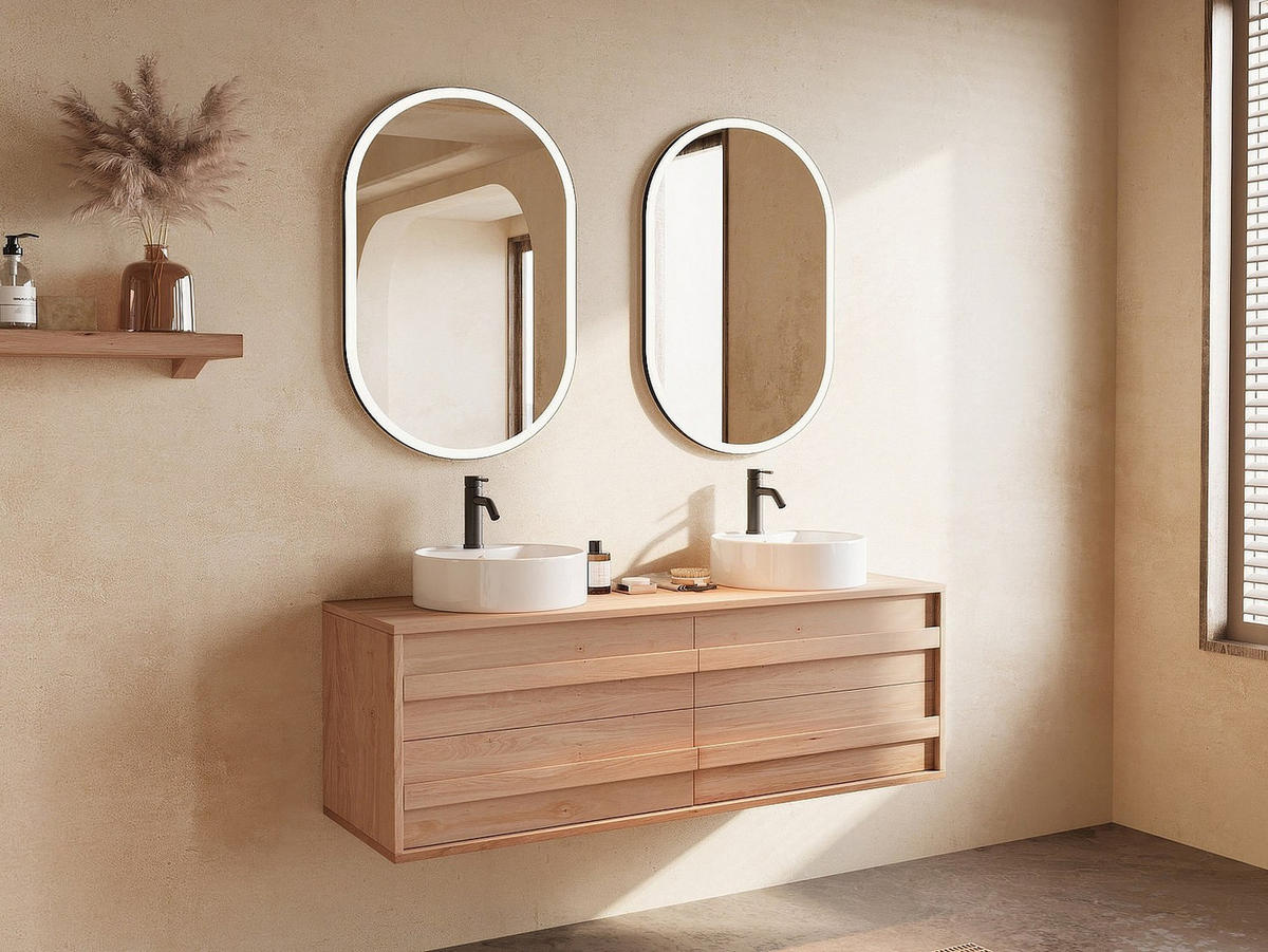 WASCHBECKENUNTERSCHRANK - 150cm x 46cm - Massivholz - naturfarben hell - SARLO - Naturfarben, Holz (150/50/46cm) - Vente-Unique