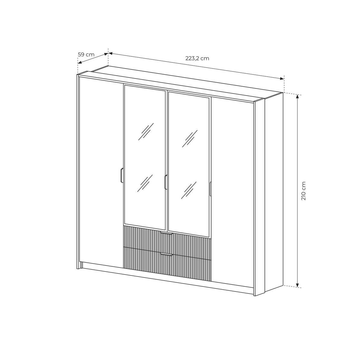 DREHTÜRENSCHRANK BALTICO 223,2/210/59 cm 4-türig mit Spiegel Eichefarben - Eichefarben/Schwarz, Holzwerkstoff (223.2/210/59cm) - MASSENO