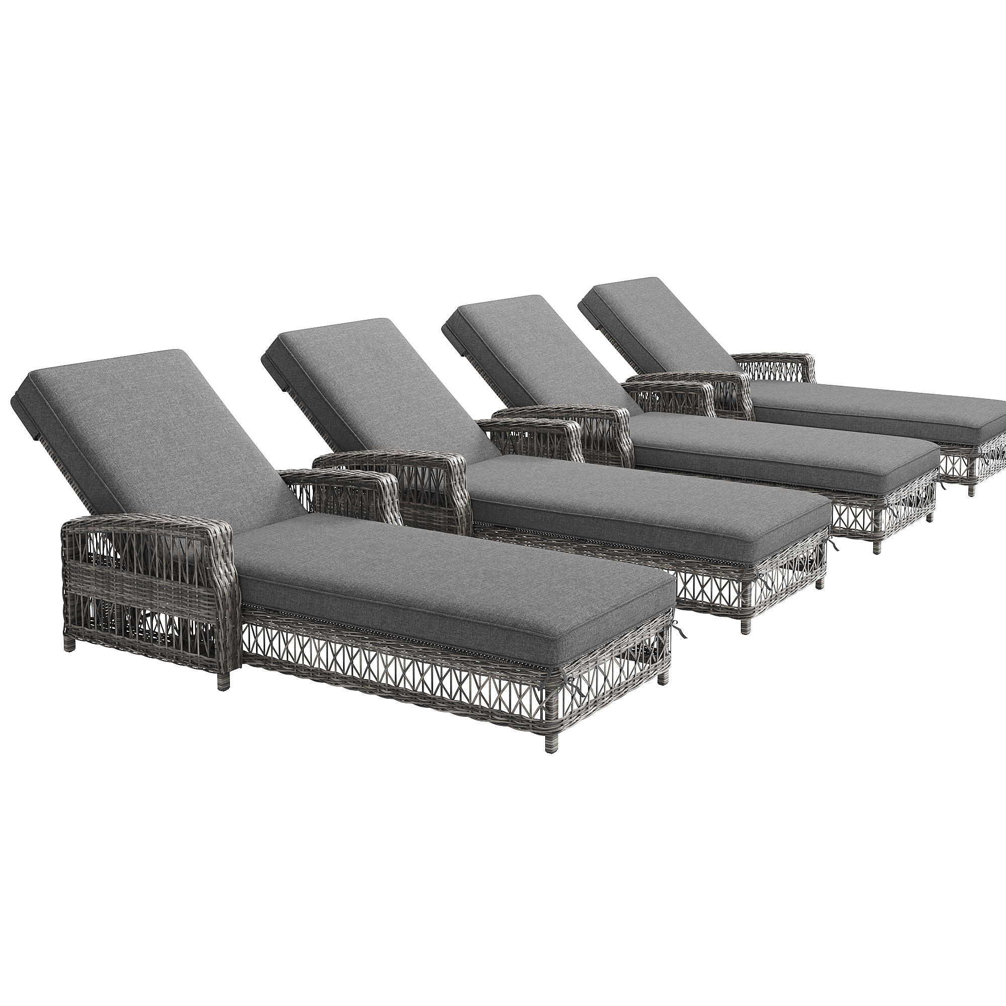 SONNENLIEGE Rattan Grau 4 Set verstellbar Kissen wetterfest - Grau, Metall (114/83/384cm) - FLIEKS