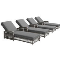 SONNENLIEGE Rattan Grau 4 Set verstellbar Kissen wetterfest - Grau, Metall (114/83/384cm) - FLIEKS