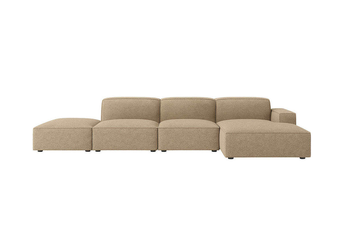 ECKSOFA Cursal L-Form, Stoff Artico, Beige + Hocker, Rechts - Sandfarben, Holz (341/166cm) - Kaiser Möbel