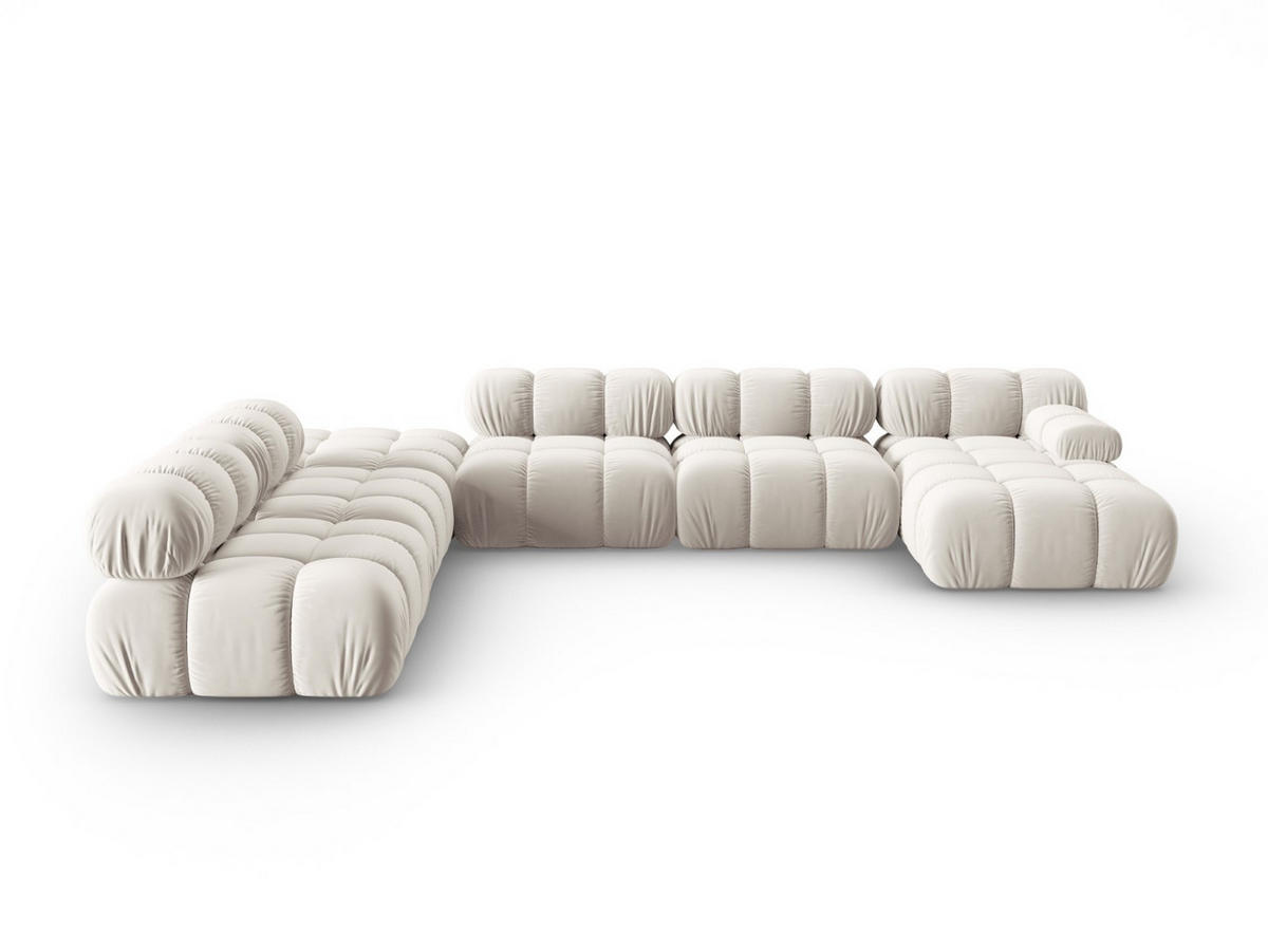 MODULARES-PANORAMASOFA links Bellis aus Samt leichtes beige 7 Sitzplätze - Creme, Textil (282/63/379cm) - Micadoni
