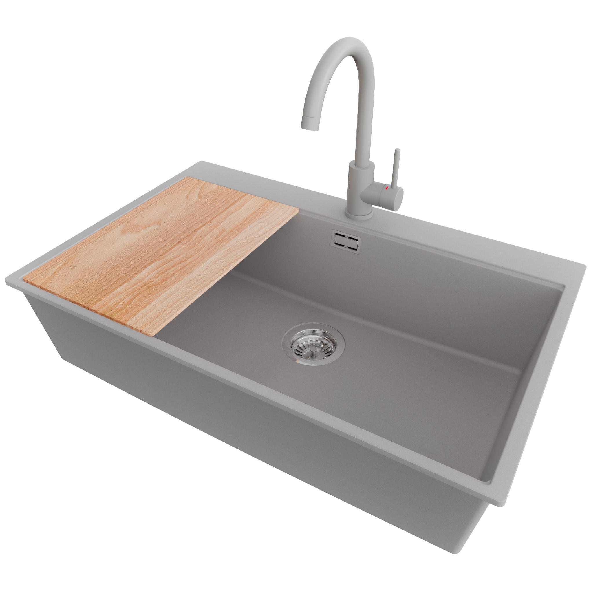 GRANITSPÜLE Oslo, 4-er set Grau 78/50 cm, 1 Becken + Küchenarmatur 32/20 cm + Ablauf-Set + Schneidebrett ab 80er Unterschrank - Chromfarben/Beige, Kunststoff (78/20/50cm) - Primagran