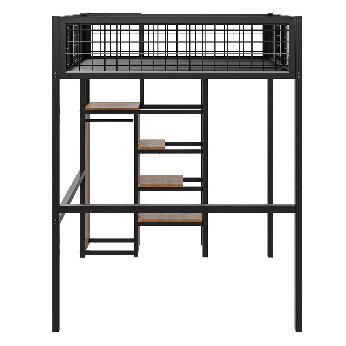 HOCHBETT aus Metall 140x200 cm in Schwarz mit Leiter & Kleiderschrank - Schwarz, Metall (140/200cm) - Modfu