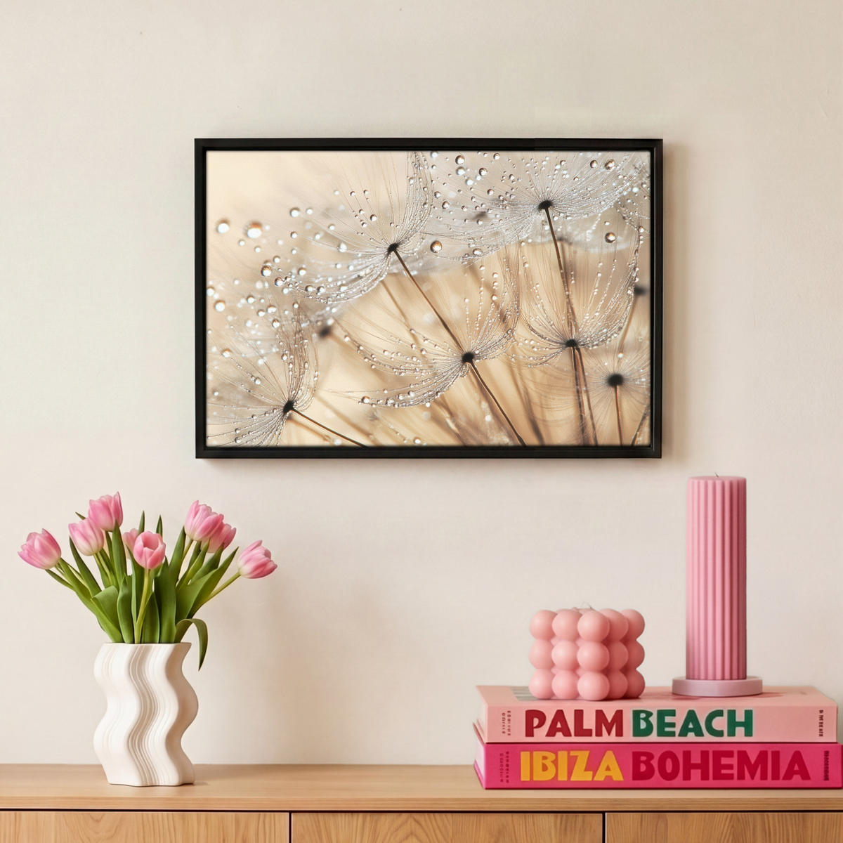 LEINWAND Bilder mit Rahmen - Löwenzahn - Abstrakt - Natur - Beige - 30x20 - Braun, Textil (30/20cm) - MuchoWow