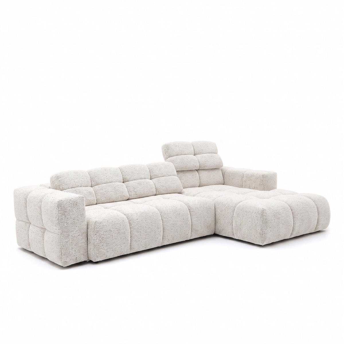 ECKSOFA TENDER Rechts mit Schlaffunktion und Verstellbare Kopfstützen, Chenille beige - Beige/Schwarz, Holz/Kunststoff (176/315cm) - Muffo
