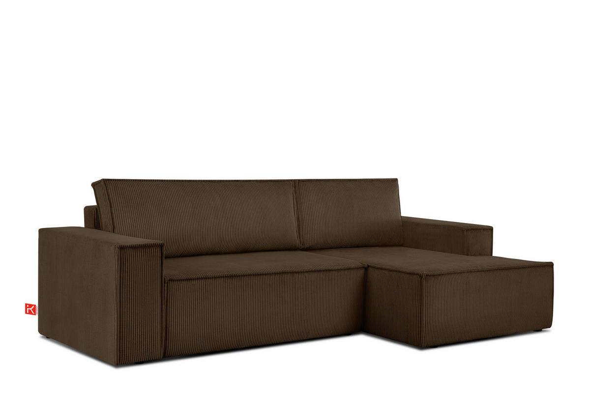ECKSCHLAFSOFA-RECHTS NAPI in Pet Friendly Cord-Stoff, dunkelbraun - Dunkelbraun/Schwarz, Textil (262/148cm) - KONSIMO®