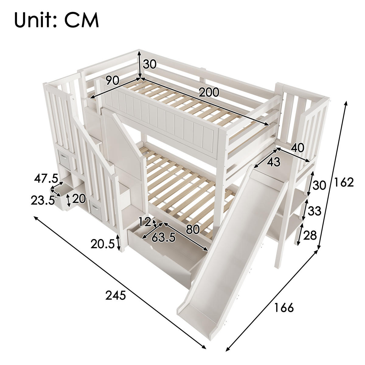 ETAGENBETT Mit Rutsche Weiß 90x200 cm - Weiß, Holz (90/200cm) - ComfortXL