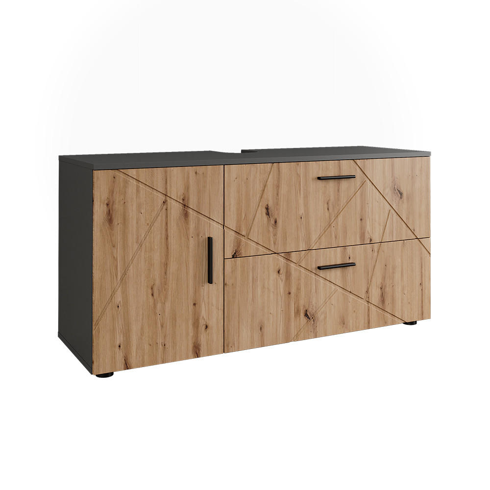 TVÄTTSTÄLLSSKÅP Irma, antracit/Goldkraft ek, 120.1x60.6 cm med 2 lådor och 1 dörr Antracit, Honungsek 60.6/120.1/41 cm