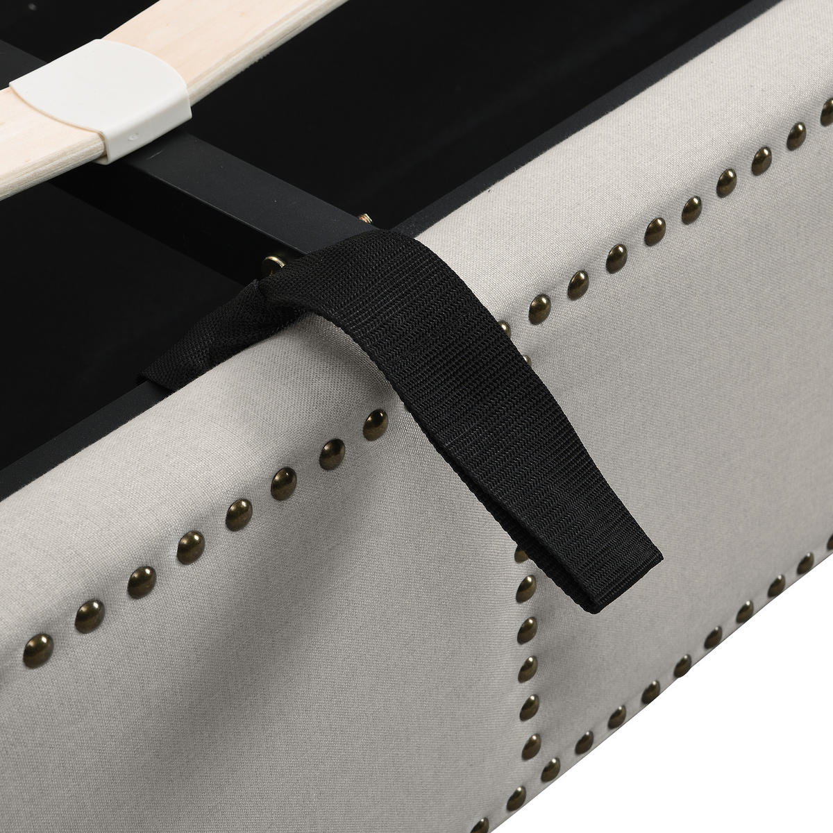 POLSTERBETT 140x190cm Baumwolle-Leinen Mit Hydraulik & Nieten - Grau, Naturmaterialien (140/190cm) - FLIEKS