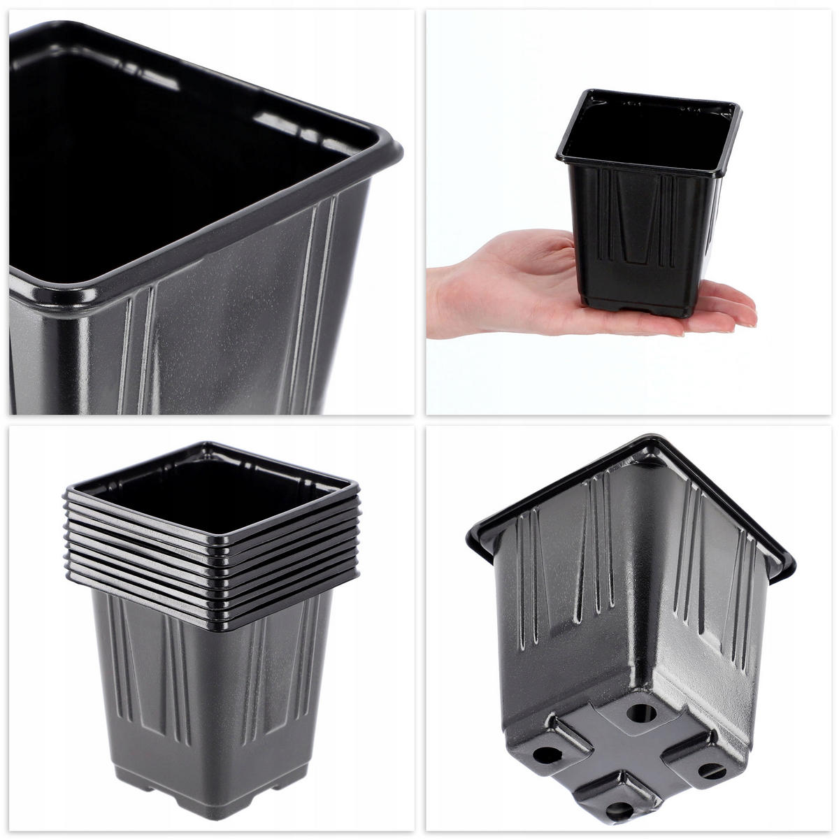 SAMENTOPF, quadratisch, 9 cm, 9 Stück - Schwarz, Kunststoff - KADAX
