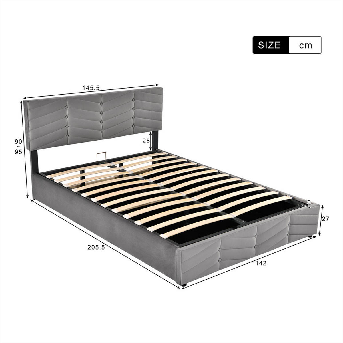 POLSTERBETT 140/200 cm in Grau Samt - Grau, Holz/Textil (140/200cm) - KOMHTOM