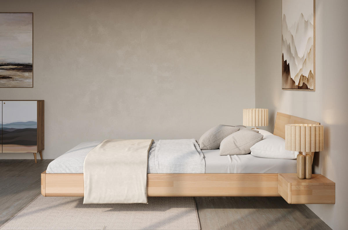MASSIVHOLZBETT Lena mit 2 Nachttischen, 140/200, Buche - lackiert, Naturfarben - Buchefarben, Holz/Buchenholz (140/200cm) - Visby