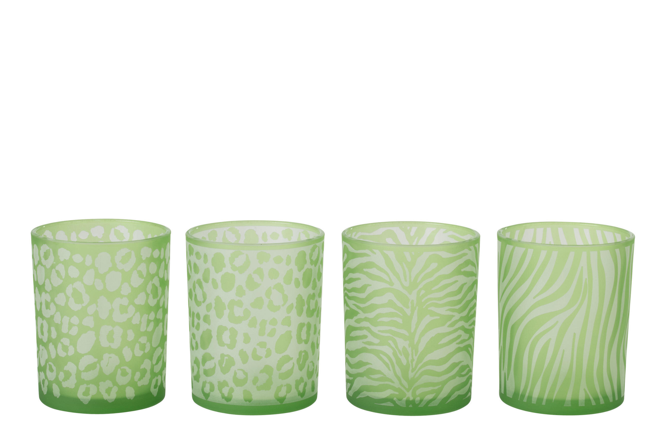 WINDLICHT TIERSPUREN (4ER SET) - Grün, Glas (10/12.5cm) - J-Line
