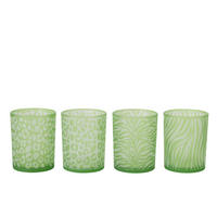 WINDLICHT TIERSPUREN (4ER SET) - Grün, Glas (10/12.5cm) - J-Line