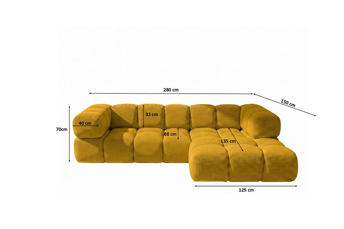 ECKSOFA L-FORM, Strukturierter Premiumstoff Sonic, Senffarbe, Rechts, Averro - Gelb, Holz (280/150cm) - Kaiser Möbel