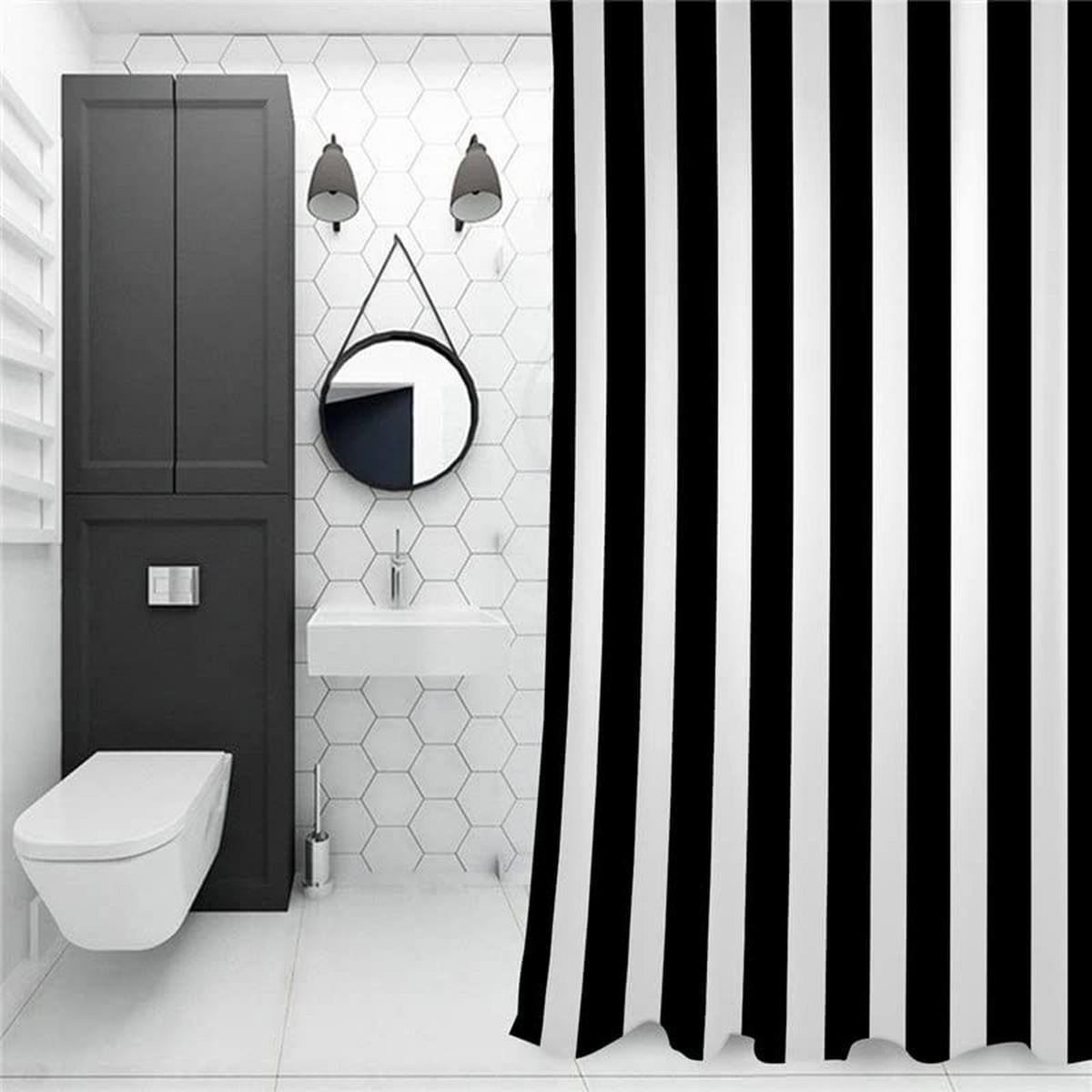 DUSCHVORHANG Schwarz Weiß gestreift 180 x 210 cm wasserdicht Dekoration für Zuhause Badezimmer - Multicolor, Textil (210/180cm) - MCBOSON